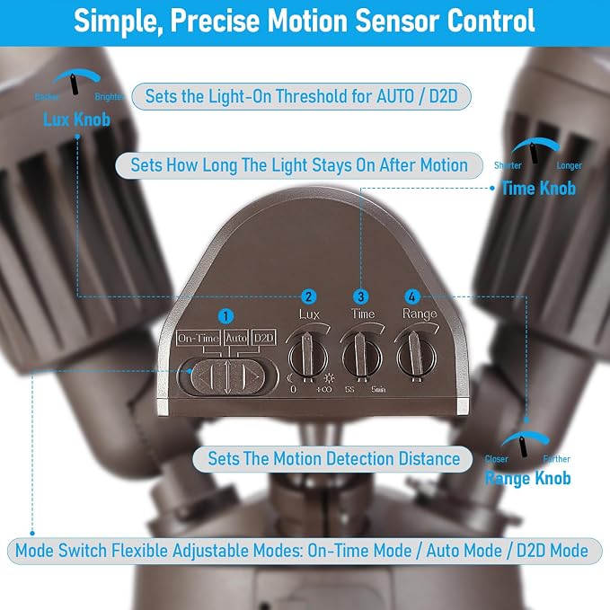 LEONLITE 3CCT Motion Sensor Security Lights Dusk to Dawn IP65 Bronze | LED Motion Detector Flood Light Outdoor, 3000K4000K5000K Selectable, ETL Listed, Adjustable Heads, Aluminum, Waterproof