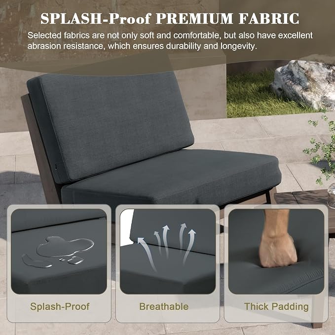 2 Piece Wood Patio Chair Outdoor Bistro Chairs, All Weather Outdoor Furniture Patio Sofa Chair Backyard Seating Group Conversation Sets with Cushions - Dark Gray