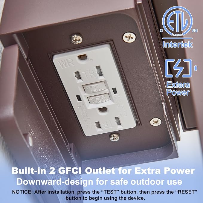 Porch Light with GFCI Outlet with Remote,Dusk to Dawn Motion Sensor Outdoor Light,Upgraded 4 Lighting Modes Brown Front Door Light,Waterproof Outside Lights for House Patio Garage Entryway, 1 Pack