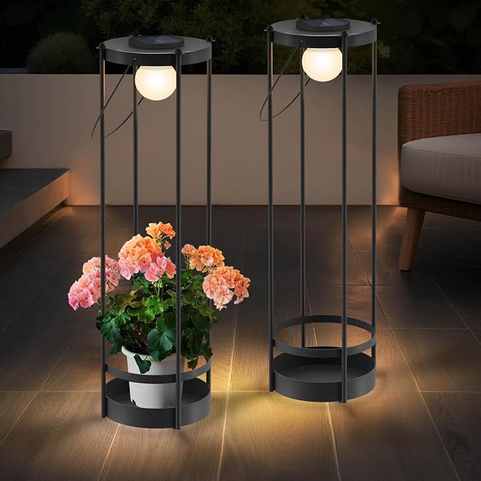 Outdoor Solar Floor Lamp with Plant Stand – Tall Waterproof Standing Light for Patio, Garden & Yard, Auto On/Off from Dusk to Dawn, No Wiring Needed