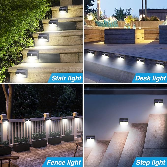 Solar Outdoor Lights, [138 LED/4 Packs] Solar Motion Sensor Security Lights with 3 Lighting Modes Solar Wall Lights Waterproof Solar Powered Lights for Garden Fence Yard Deck Garage | Cool White, Waterproof, LED, Solar Powered, Security, Outside, Wall,...