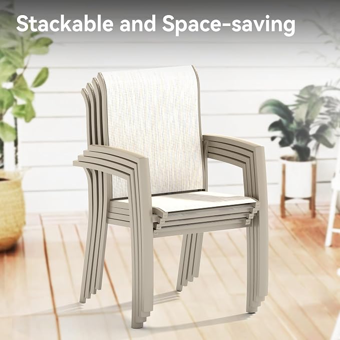 LUMISOL 7-Piece Outdoor Patio Dining Set, Patio Furniture Set with 4 Patio Stackable Dining Chairs and 40.6” Outdoor Metal Round Table, Sandstone