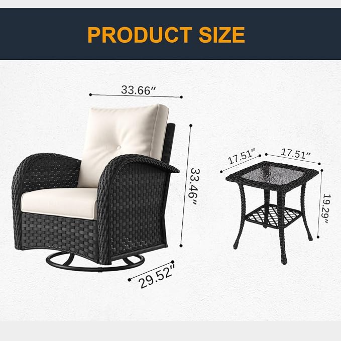 6 Pieces Outdoor Wicker Patio Swivel Rocking Chairs, All Weather Wicker Conversation Set with Side Table