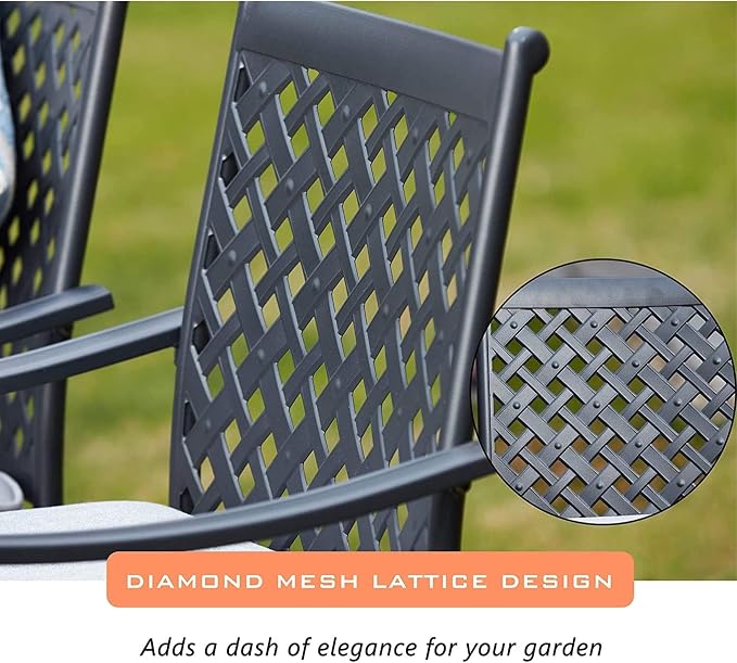 Garden Elements 5-Piece Outdoor Patio Dining Set – 42" Round Table with Umbrella Hole & 4 Armrest Chairs with Cushions – Weather-Resistant Steel, Black/Gray