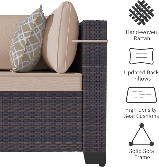 Outdoor Patio Furniture Set, 10 Pieces Outdoor Sectional Furniture with Fire Pit Table, All-Weather PE Rattan Patio Conversation Set with Two Ottomans, Coffee Table for Garden, Deck (Brown)