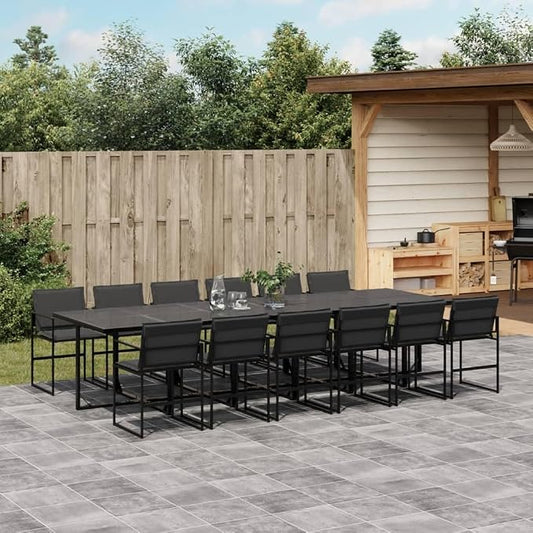 13 Piece Patio Dining Set with Cushions, Space-Saving Cube Outdoor Furniture Table and Chairs, Black Textilene Garden Dining Furniture for Backyard