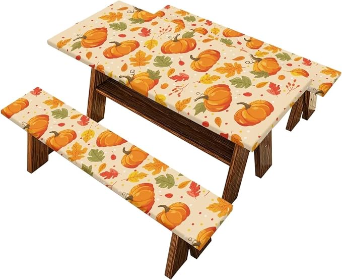 Fall Picnic Table Cover Fitted Picnic Table Cover with Bench Covers Picnic Table Cover Set of 3 Camping Rectangular Tablecloth Suitable for Family Gatherings Vacations Outdoor