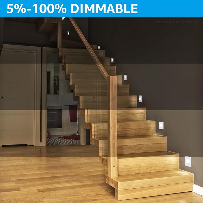 LEONLITE 12-Pack 5CCT 120V LED Step Lights, Vertical, White | 150LM, 5%-100% Dimmable, CRI90, ETL, Indoor Outdoor Stair Lights, Wet Location, 2700K/3000K/3500K/4000K/5000K, Aluminum