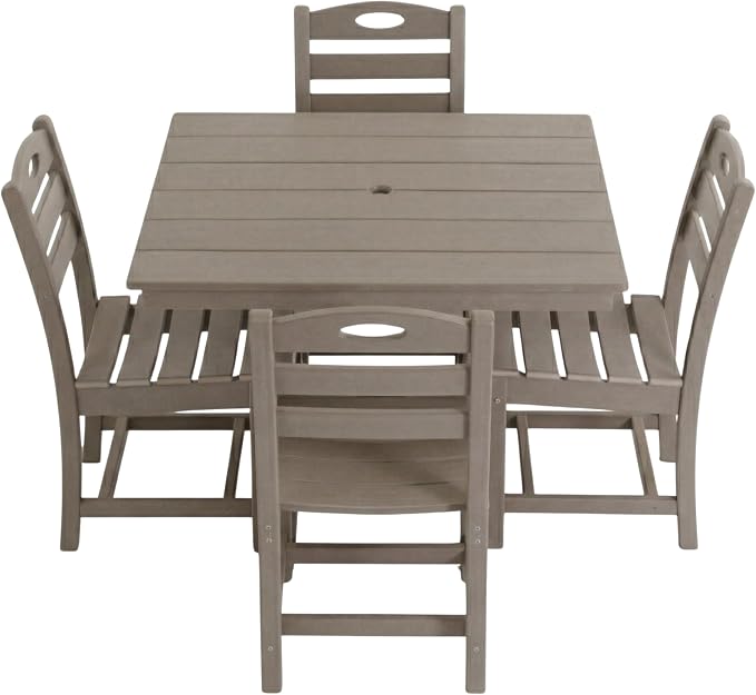 5-Pcs Outdoor Patio Dining Table Set of 5, Outdoor Patio Square 37.8'' Dining Table Set for Lawn Garden Backyard, HDPE Material & 1.7'' Umbrella Hole (Armless Chair, Antique Brown)