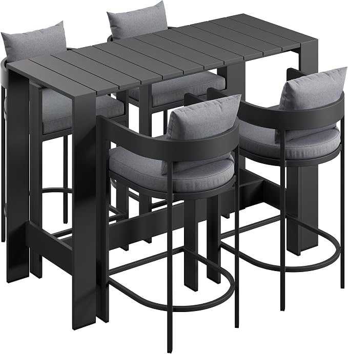 Modway Tahoe 5-Piece Outdoor Patio Bar Table Set in Gray