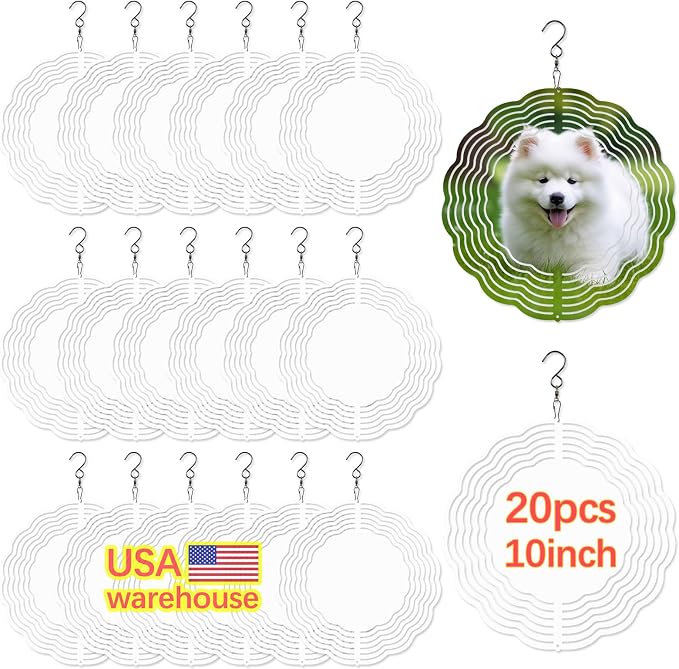 20 Pcs Sublimation Wind Spinner Blanks 10 Inch Round Aluminum Metal Wind Spinners Product Outdoor Garden Decoration for Heat Press Transfer Sublimation Blank Wind Spinners