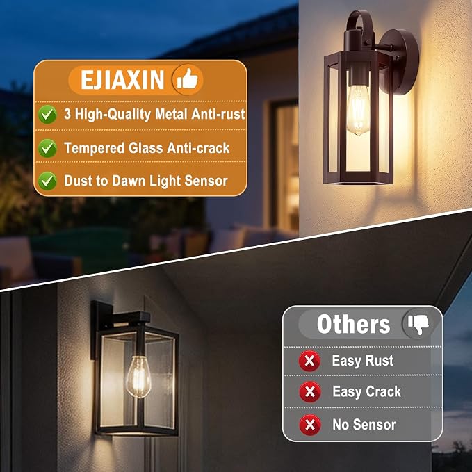 EJIAXIN 2 Pack Porch Lights Outdoor, 13" Brown Exterior Light Fixtures | Waterproof Outdoor Lights for House,Matte Brown Wall Mount Lamp,Modern porch light for House Patio Door Garage