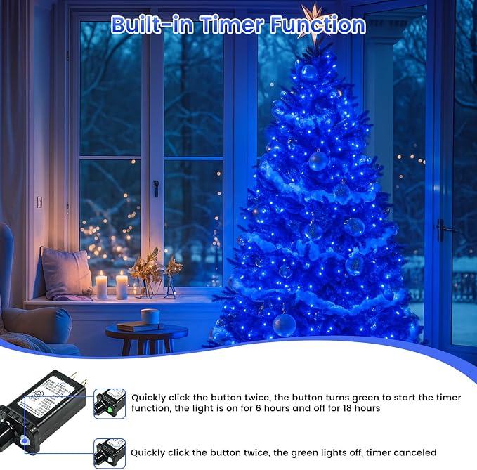 200 LED Connectable String Lights, 66FT Christmas Lights Outdoor Indoor | Blue, 13 Modes, Timer, Clear Wire Waterproof Twinkle Fairy Lights Plug in for Bedroom Classroom Patio Xmas Tree Decor