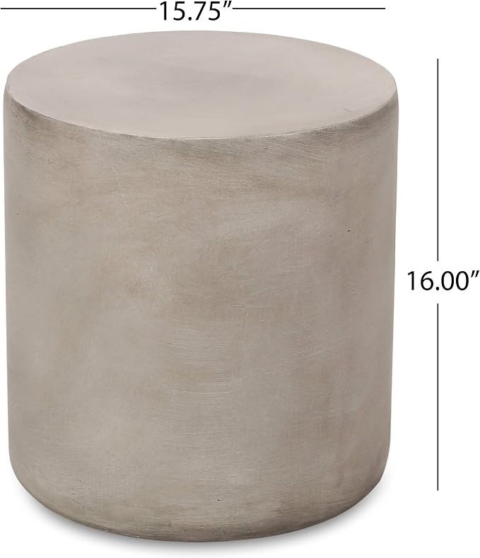 Outdoor Side Table Round Concrete End Table Faux Stone Side Tables Travertine Small Coffee Tables for Patio Outdoor, Garden Stool for Porch Backyard, Weather Resistant, MgO, Cylindrical