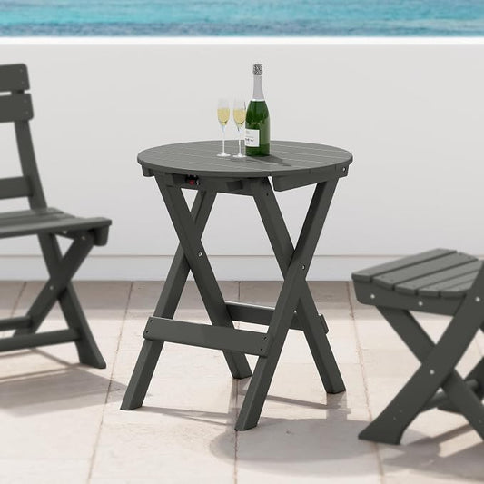 Costaelm Outdoor Bistro Table, Patio Round Portable Folding Bar Height Table Tall Balcony Pub Small High Top for Front Porch Deck, Backyard, Garden, Gray