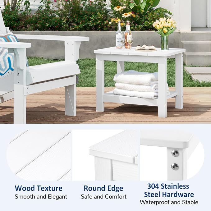 18" Outdoor Side Table, 2-Tier Patio Side Table, Weather Resistant, Easy Assembled, HIPS Adirondack Side Table for Backyard, Pool, Indoor