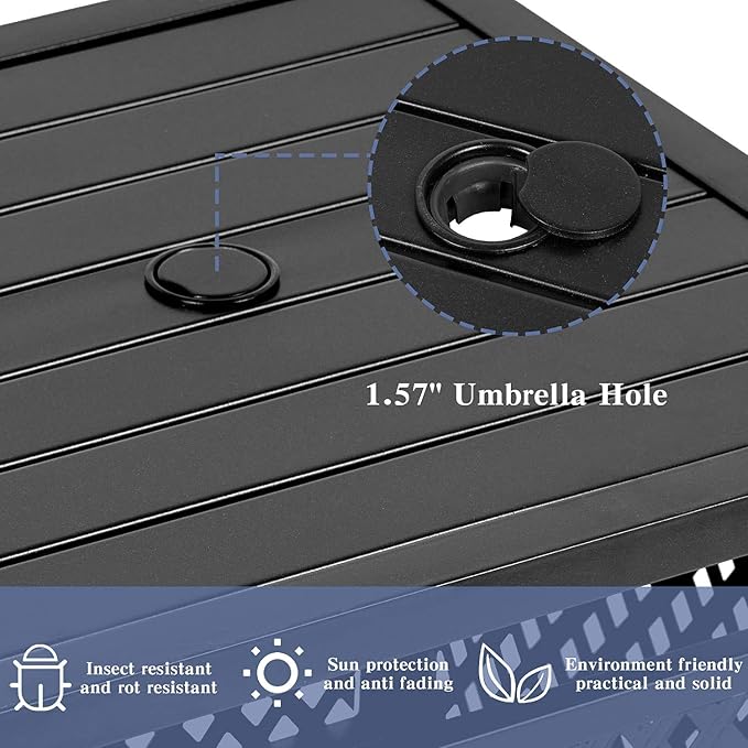 Outdoor Patio Bistro Coffee Table Side Table with 1.57" Umbrella Hole, Small Metal Square, for Garden, Pool, Deck, Black