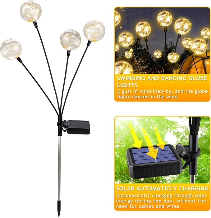 vignuto Solar Lights Outdoor Waterproof, 4 Packs, Solar Globe Lights, Garden Decor, Patio Decor, Unique Gifts for Women, Gifts for Grandma