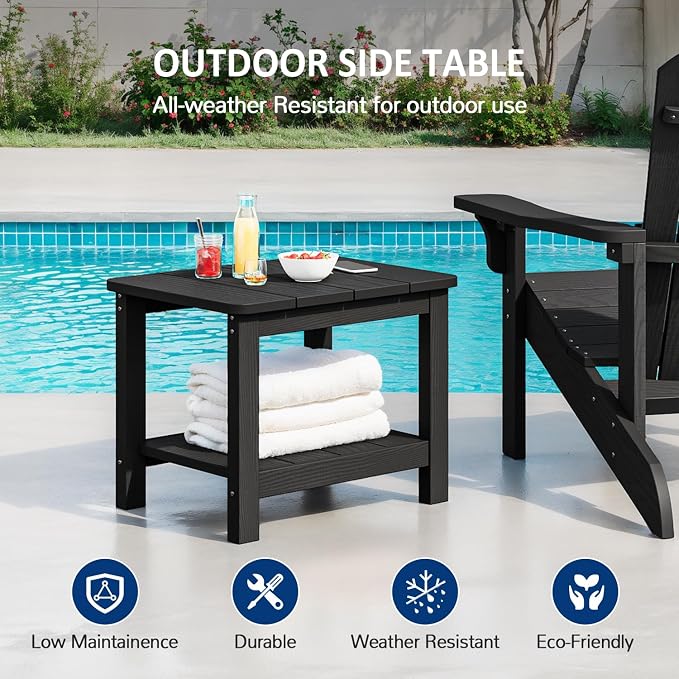 18" Outdoor Side Table, 2-Tier Patio Side Table, Weather Resistant, Easy Assembled, HIPS Adirondack Side Table for Backyard, Pool, Indoor