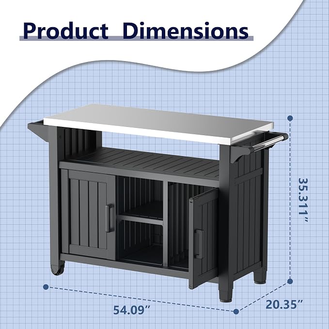 EasyUp Outdoor Storage Cabinet,Patio Storage Table, Bar Table with Wheels,Outdoor Bar Cart for Patio, Poolside and Backyard,Black