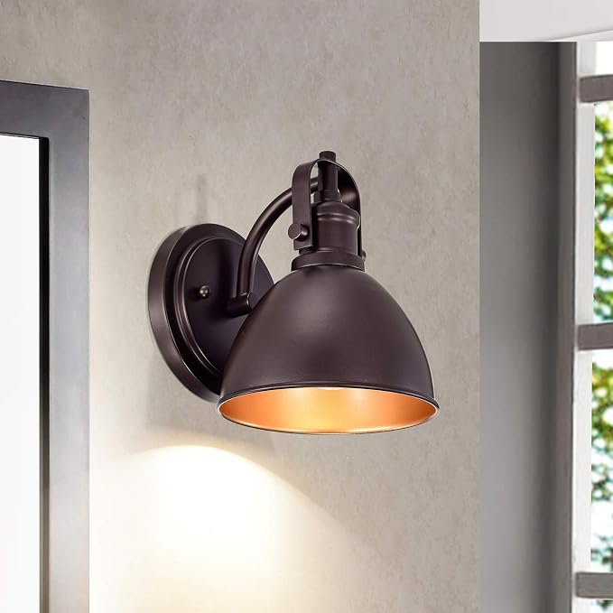 Oil Rubbed Bronze Gooseneck Wall Sconce, 7.5" Rustic Farmhouse Vanity Light, Barn Light Fixture for Bathroom, Bedroom, Garage, Porch, and Entryway