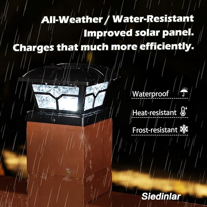 SIEDiNLAR Solar Post Cap Lights Outdoor 2 Color Modes 8 LEDs for 4x4 5x5 6x6 Posts Fence Patio Deck Decoration Warm White & Cool White Lighting Black (2 Pack)