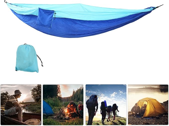 Camping Hammock for 2 Person, Portable Parachute Nylon Hammock, Double Lightweight Backpacking Hammock with Mountaineering Buckles, 300 x 200 cm for Outdoor Camping (Blue Sky and Blue)