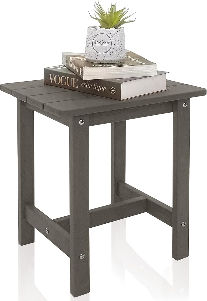 Meluvici Outdoor Side Table, Small Adirondack Side Table for Adirondack Chair - Indoor Outdoor End Table - HDPS (Grey)