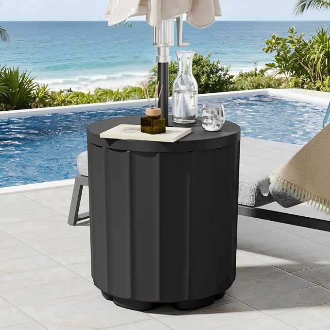Patio Umbrella Stand with 1.5 Inch Hole, 2-in-1 Outdoor Umbrella Base, Wind-Resistant Side Table, Heavy Duty Patio Table with Umbrella for Pool, Easy Assembly, Black