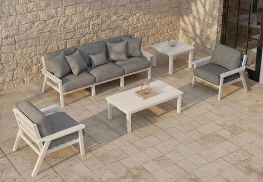 7 Piece Patio Conversation Sets, Outdoor Couch with Washable Thick Gray Cushions, HDPE Patio Furniture Set, Outdoor Sectional Furniture for Backyard, Deck, Lawn, Porch (White Frame)
