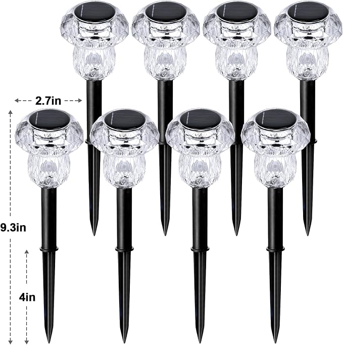 Solar Lights Outdoor 8 Pack Color Changing Mushroom Garden Lights | Waterproof Pathway Yard Walkway Landscape Path Lighting for Outside, Auto On/Off Decorations, Acrylic Diamond-like Lampshade