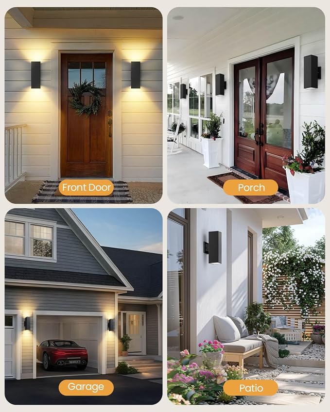 SHIMR 14" Outdoor Wall Lights Dusk to Dawn 2 Pack, ETL Listed | Outdoor Light Fixture Wall Mount, Aluminum Anti-Rust Matte Black Outside Lights for Porch Garage Patio, LED Bulbs Include