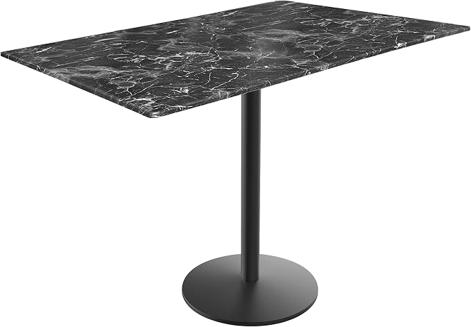 Holland Bar Stool Co. 36" Tall OD214 Indoor/Outdoor All-Season Black Wrinkle Table with 32" x 48" Black Marble EuroSlim Top