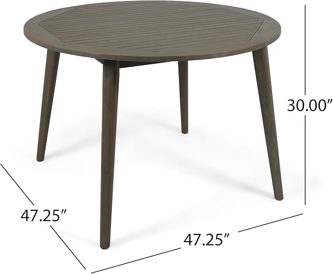 Christopher Knight Home Nick Outdoor Acacia Wood Round Dining Table, Gray Finish