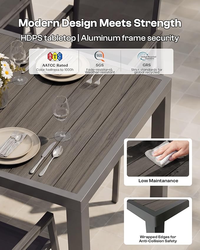 Outdoor Dining Set for 8, Aluminum Patio Table and Chairs Set, 10-Piece All Weather Patio Dining Furniture Set with Umbrella Hole for Backyard, Deck, Poolside (Charcoal)