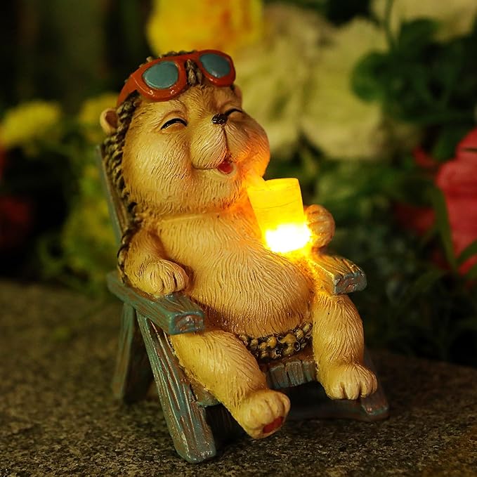 FOXMIS Hedgehog Statue Outdoor Solar Garden Decor for Outside Lawn Yard Patio, Home Office Decorations Indoor Lights, Ideal Ornaments Birthday Gifts for Mom Women Grandma