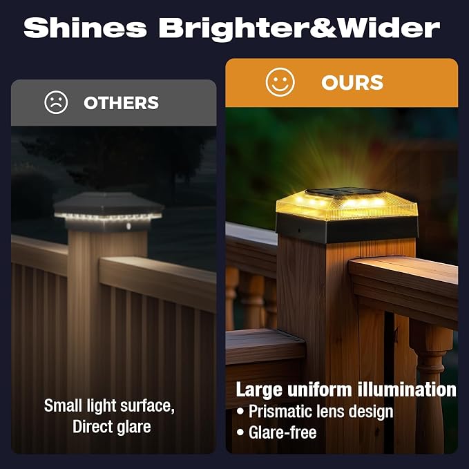 4x4 Solar Post Cap Lights Outdoor 4 Pack, 3 Color Modes/Dusk to Dawn/IP65 Waterproof, Fits 4x4 Vinyl/PVC Wood Posts Top, Black LED Fence Topper Light for Deck, Porch, Backyard