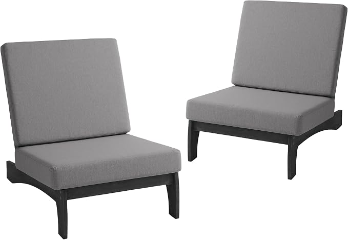 2 Piece Wood Patio Chairs Outdoor Bistro Chair, All Weather Outdoor Furniture Patio Sofa Backyard Seating Group Conversation Sets with Cushions, Gray