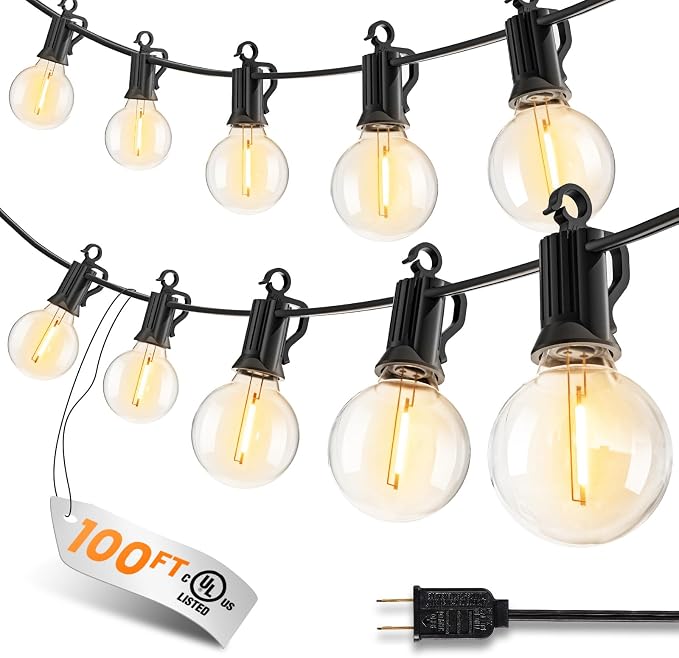 109FT 100 LED Outdoor String Lights, G40 Shatterproof String Lights, IP65 Waterproof Connectable Outside Patio Light for Backyard Porch Balcony Garden Decor Christmas Camping Gazebo