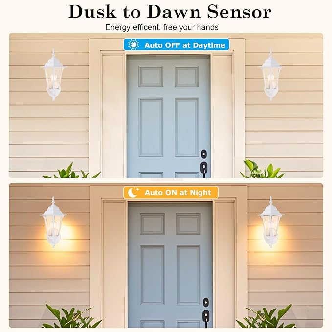 GRUENLICH Outdoor Wall Light Fixture, Rustproof Aluminum, Glass | Dusk to Dawn Exterior Porch Light Wall Sconce Lantern for House, Patio, Garage, Waterproof, E26 Socket 60W Max, White, 1 Pack