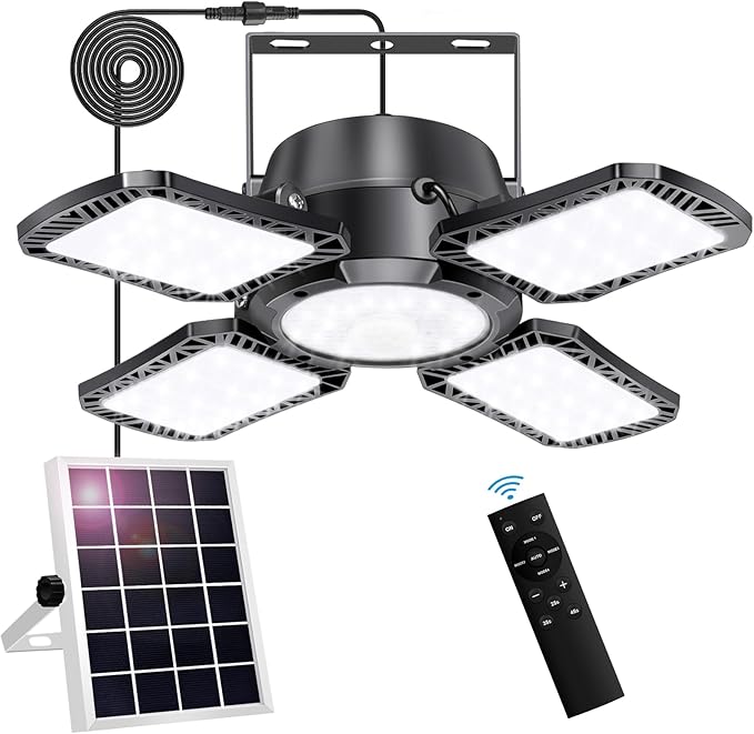Solar Shed Light Outdoor Indoor, 176LED Solar Powered Motion Sensor Pendant Light Daytime Available, Solar Indoor Lights with 5 Lighting Modes & Remote for Shed Gazebo Barn Garage Home