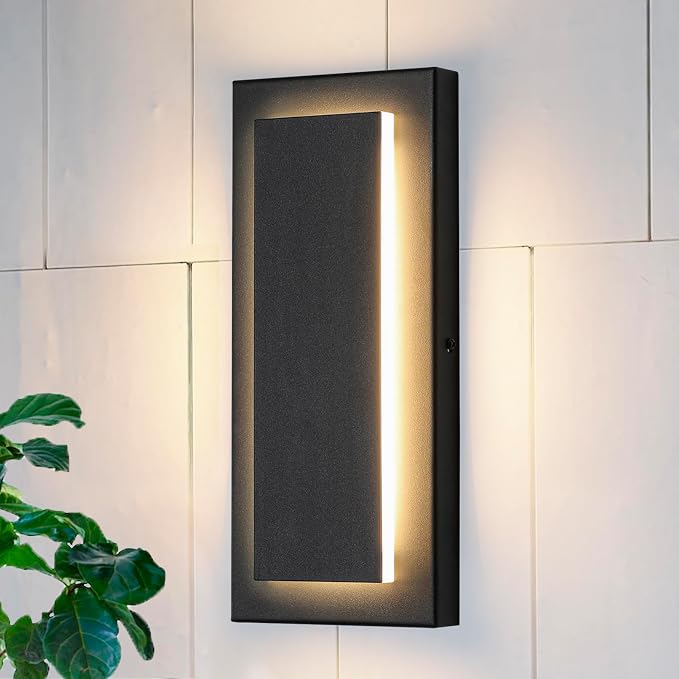 Outdoor Wall Light Black LED Wall Sconces,12 in,9 W | Black, Exterior Light Fixture Wall Mount For Porch,Hallway Front Door,Waterproof LED 3000K Warm White, 360° Angle 1 Pack