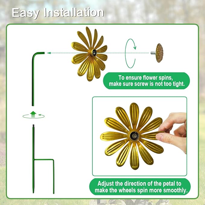 Metal Colorful Daisy Wind Spinners,5 Pack Flower Outdoor Yard Garden Stakes | Metal Wind Spinner Yard Stake,Garden Decorations for Patio and Lawn