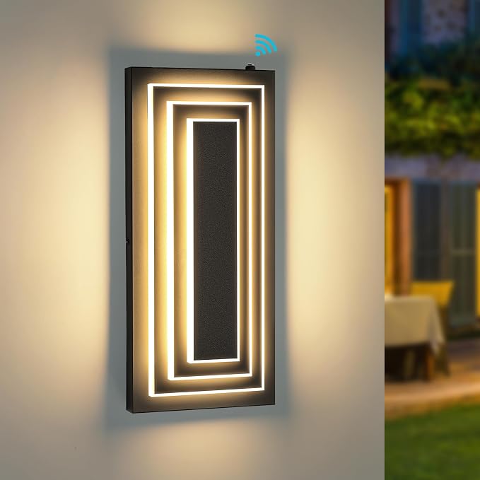 Dusk to Dawn LED Outdoor Wall Light,Exterior Light Fixture,15.7 in | Black Outdoor Porch Lights Wall Mount For House,Porch ,Patio,Front Door,Waterproof, LED 3000K Warm White,24W,1 Pack