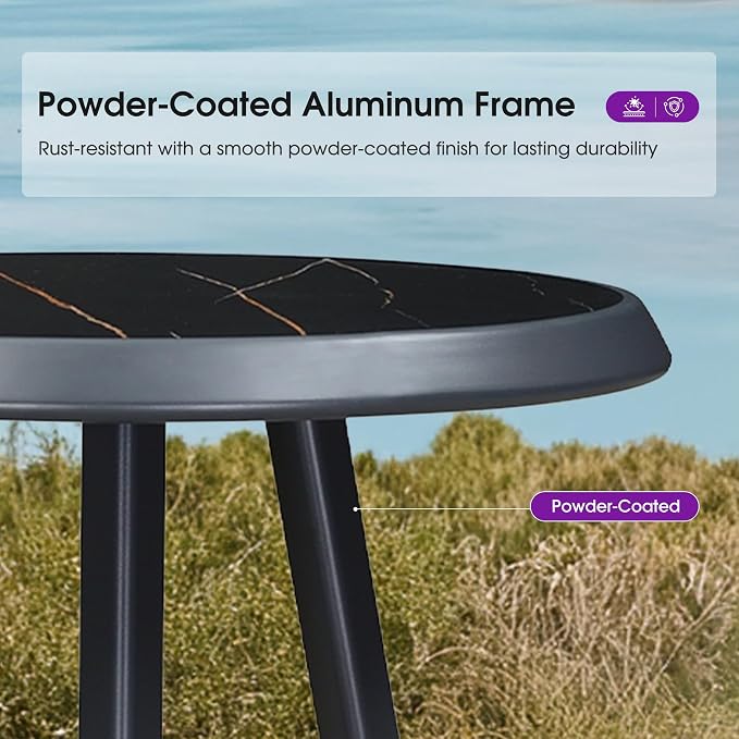 PURPLE LEAF Outdoor Round Table Height Counter Bistro Bar Table for Patio Garden Indoor Kitchen Dark Grey
