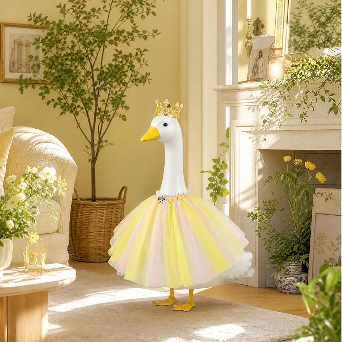 Princess Porch Goose Outfits, Summer Goose Clothes Fits 17-23 In Geese | Cute Goose Outfit Costume with Tutu Skirt for Outdoor Garden Lawn Art Decor(Yellow)