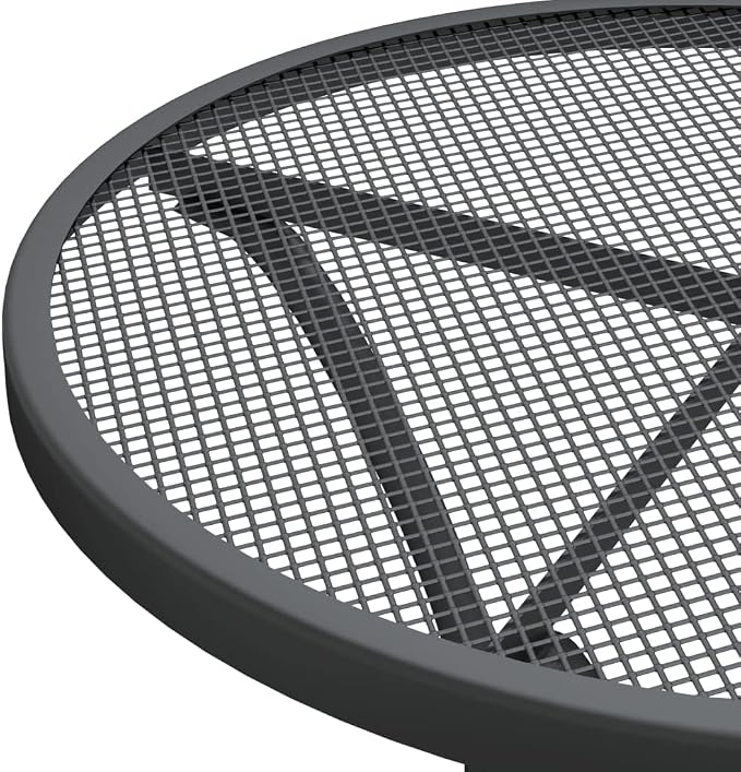 Garden Table Anthracite Round Outdoor Dining Table with Expanded Metal Mesh and Iron Legs, Compact 23.6 Inch Small Patio Bistro Table for Balcony, Garden and Terrace