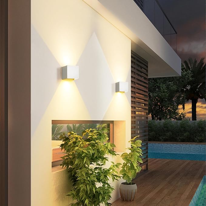 2 PCS 12W Outdoor Sconces Wall Lights LED Exterior/Interior Up and Down Lights IP65 Waterproof Modern Outdoor Lighting Fixtures Square Aluminum Exterior Wall Mount Light White 3000K Warm Lights