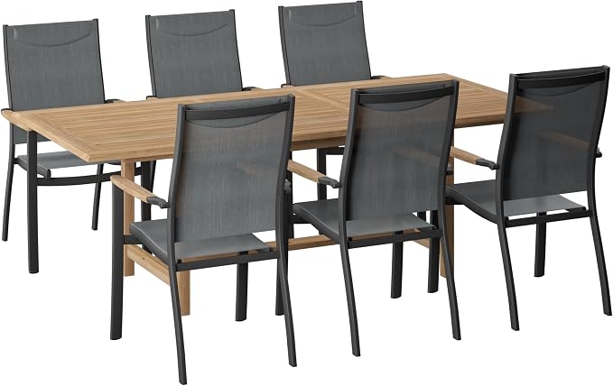 Urban Elements Mykonos 7-Piece Rectangular Patio Furniture Set | 100% Certified Teak | Backyard Furniture, Outside Table and Chairs, Rectangular Outdoor Dining Set