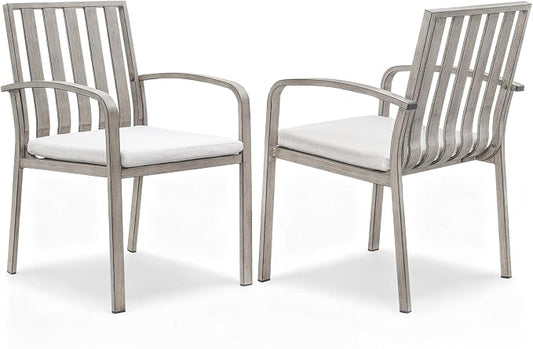 Patio Dining Chairs Set of 2, Never Rusts Aluminum Outdoor Dining Chairs with Thick Cushions, Deep Seating Outdoor Patio Chairs for Table, Sturdy Patio Furniture for Deck, Balcony, Garden